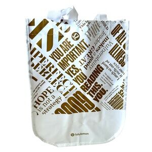 Lululemon Small Tote Bag Gold and White White Handles Snap Closure Inspiration